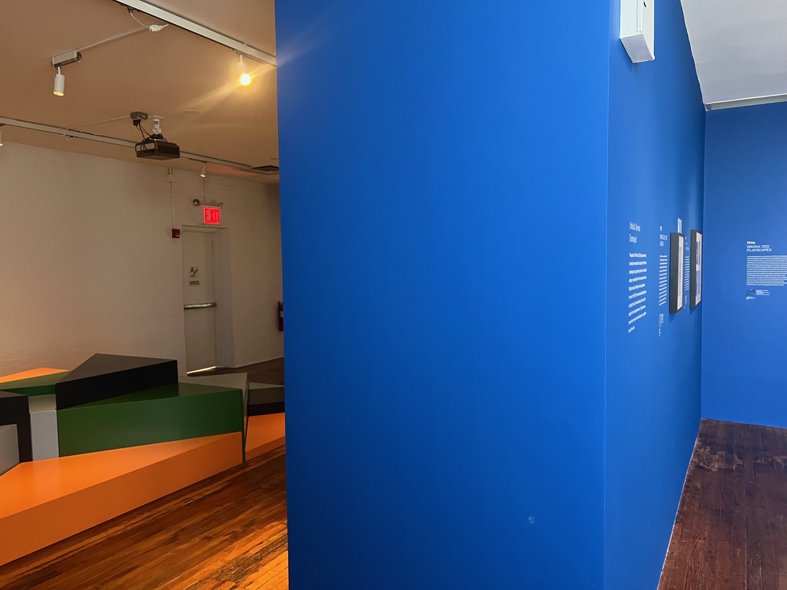 Blue wall grounding the interpretive space