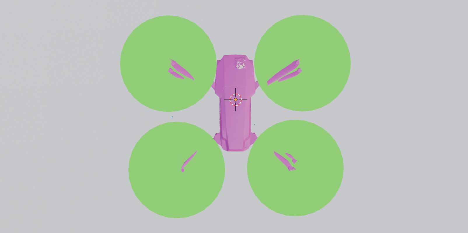 Blender model showing propeller blade travel circles for clearance planning