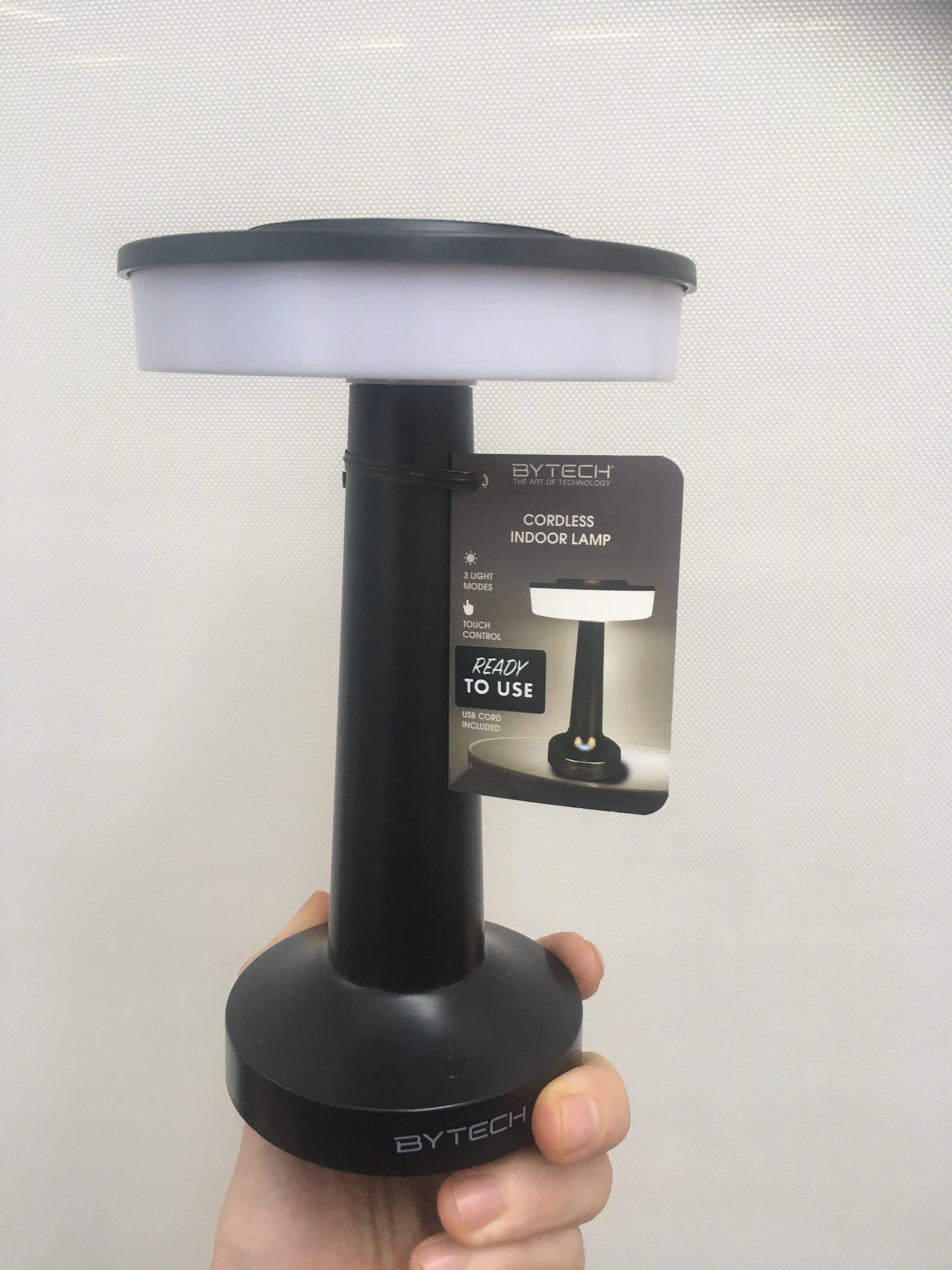 Solar powered lamp prototype - back view with detailed text