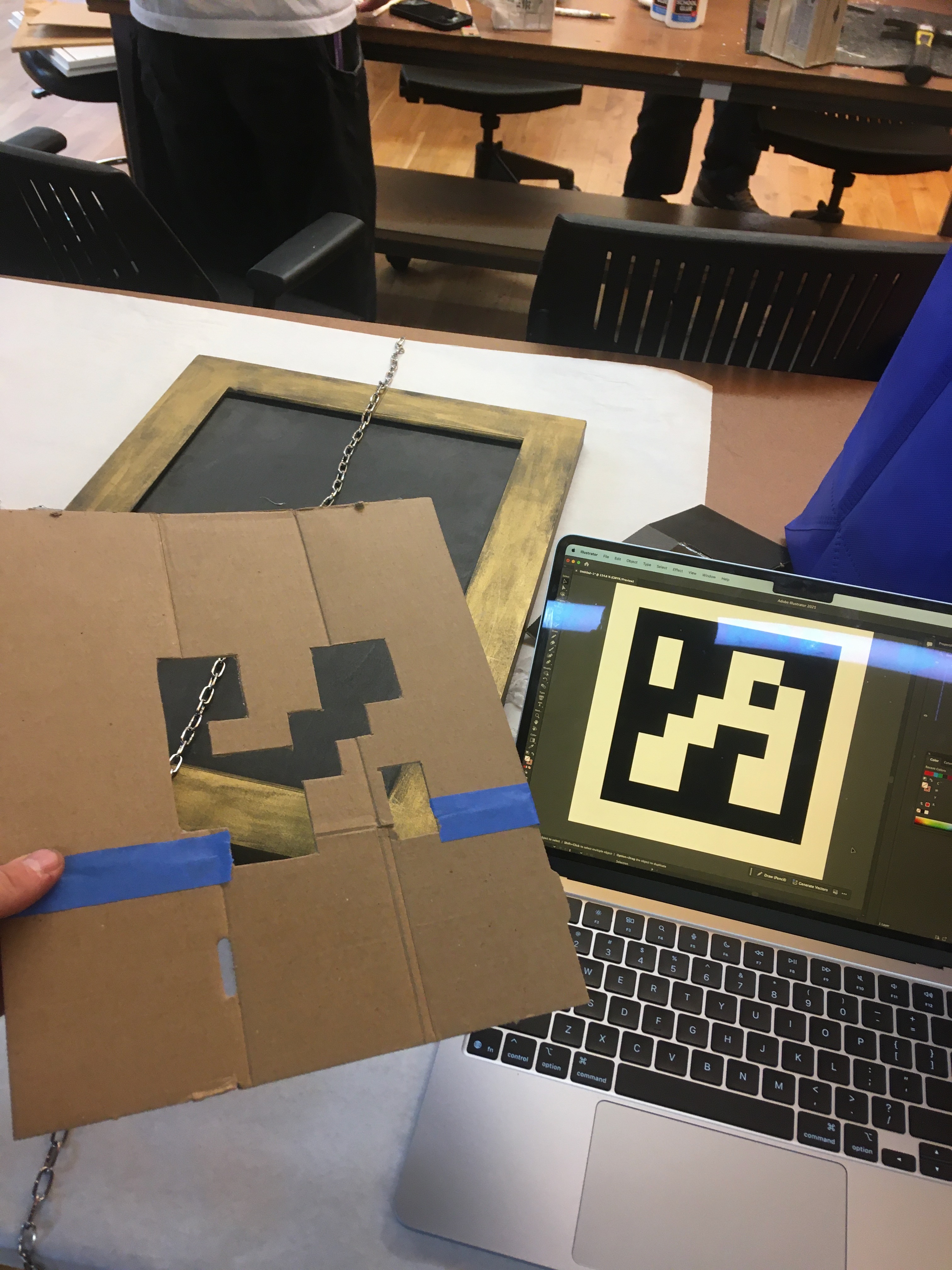 Wooden base with chain attachment and OpenCV stencil work