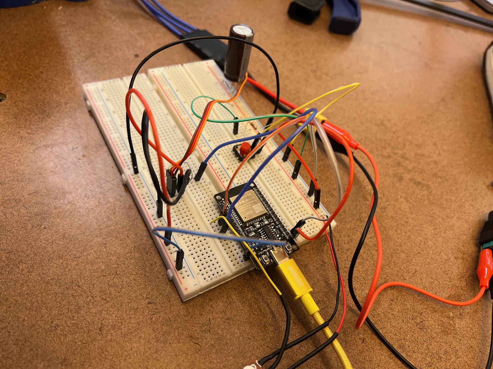 ESP32 wired on a breadboard as a BLDC motor driver with a potentiometer