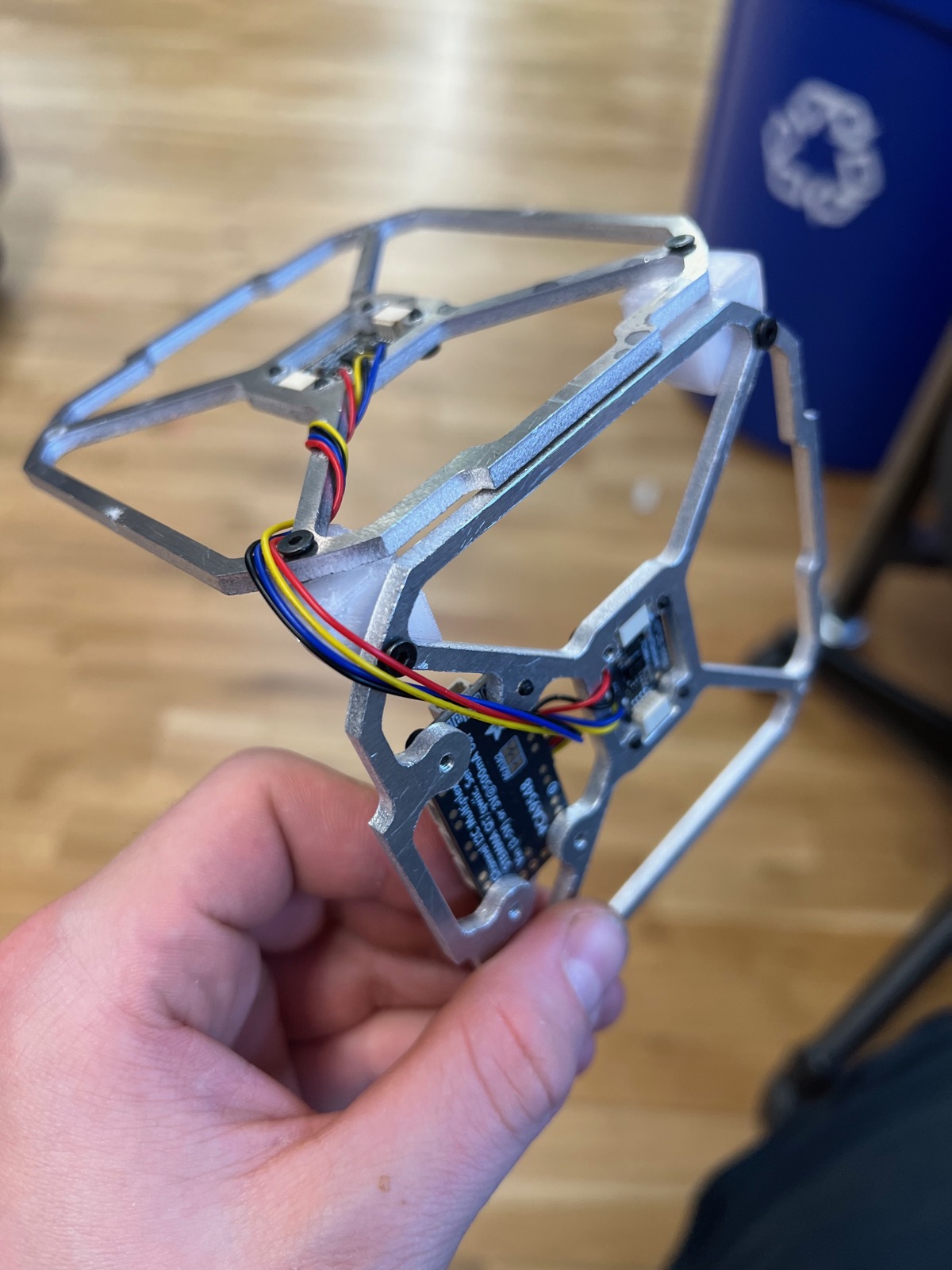 Single aluminum cube frame panel with a sensor board and four-wire cable