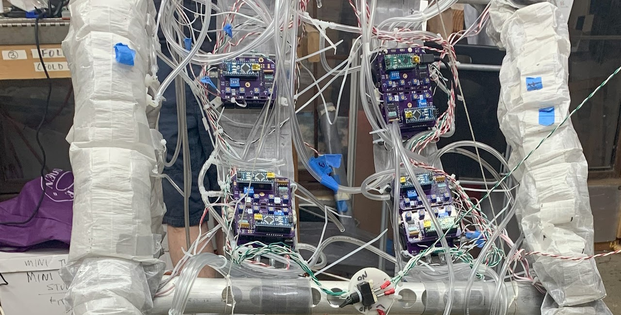 Manifolds installed on soft robotic sculpture