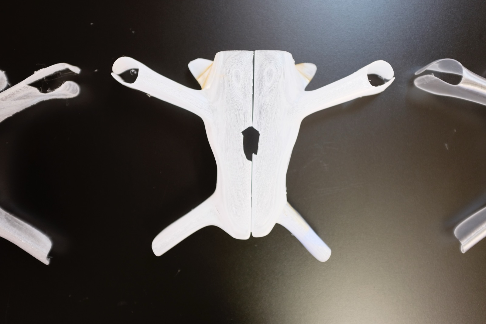 3D printed drone shell halves top-down detail